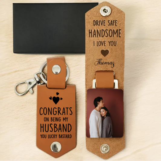 Family - Congrats On Being My Boyfriend - Personalized Leather Keychain