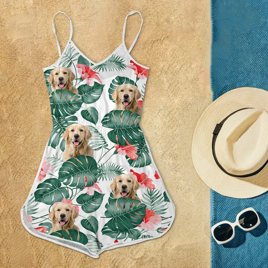 Dog Lovers - Custom Dog Photo Sleeveless Romper - Personalized Beach Short