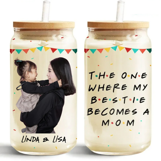 Family - Becomes A Mom - Personalized Clear Glass Cup (TL)