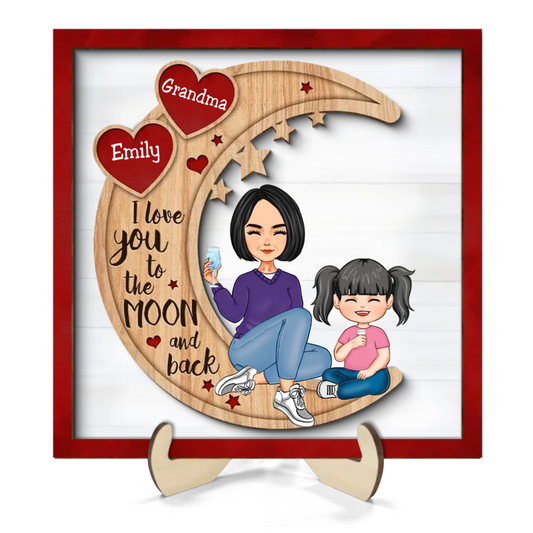 Family - I Love You To The Moon And Back - Personalized Wooden Plaque