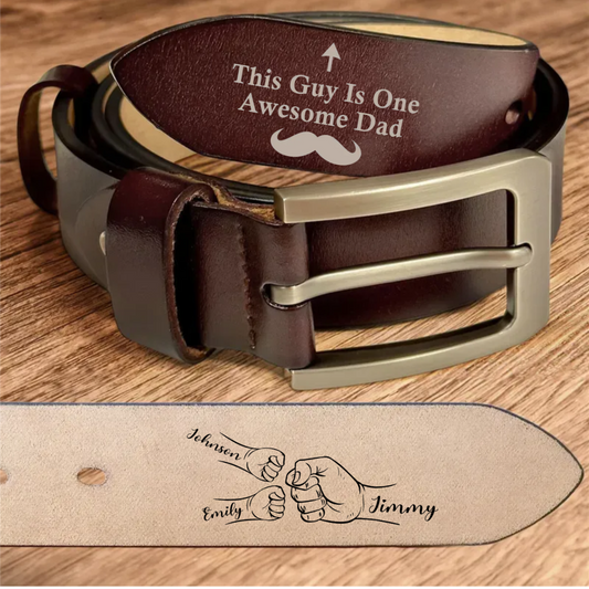 Family - This Guy Is One Awesome Dad - Personalized Engraved Leather Belt