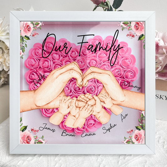 Family - Our Family Hands - Personalized Flower Shadow Box