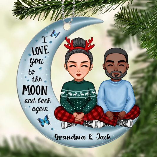 Cute Grandma & Grandkid On Moon Kid Baby Teenage Granddaughter Grandson Personalized Acrylic Ornament