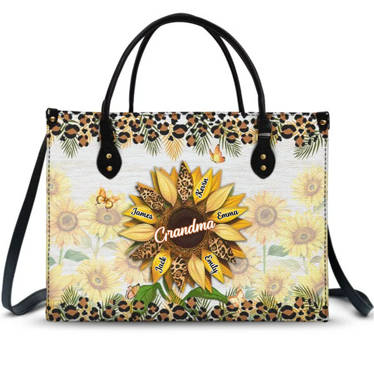 Family - Nana, Mom, Auntie Sunflower - Personalized Leather Bag