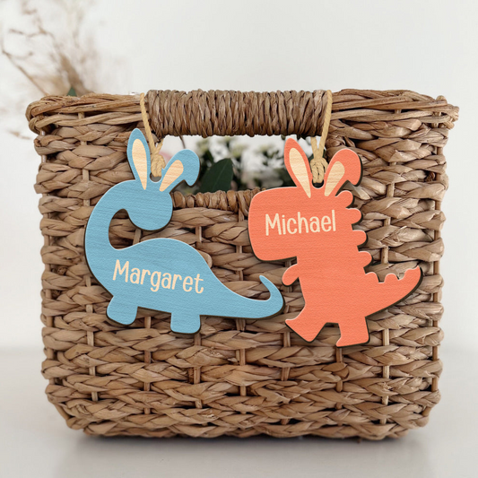 Kids - Dinosaur Bunny Easter - Personalized Basket Tags