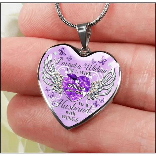 Memorial - Memorial Butterfly My Husband Has Wings - Personalized Heart Necklace